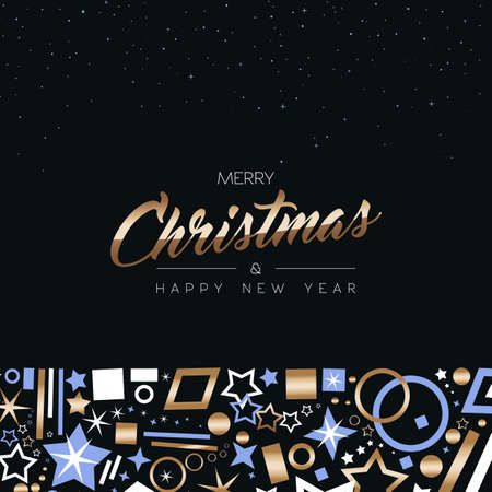 Merry Christmas and Happy New Year greeting card design with elegant copper color decoration icons on night sky star background. EPS10 vector.のイラスト素材