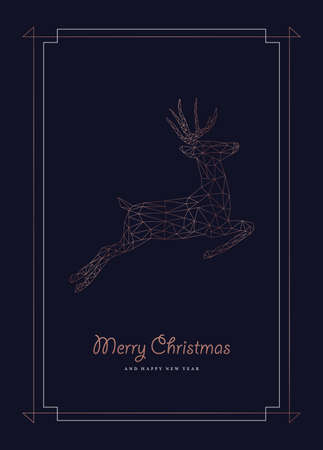 Merry Christmas and Happy New Year greeting card with luxury xmas reindeer in abstract geometric line style, copper color holiday poster illustration. EPS10 vector.のイラスト素材