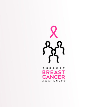 Breast Cancer Awareness Month typography quote sign for health support of survivor women. Pink ribbon text with woman group outline silhouette icon. EPS10 vector.のイラスト素材