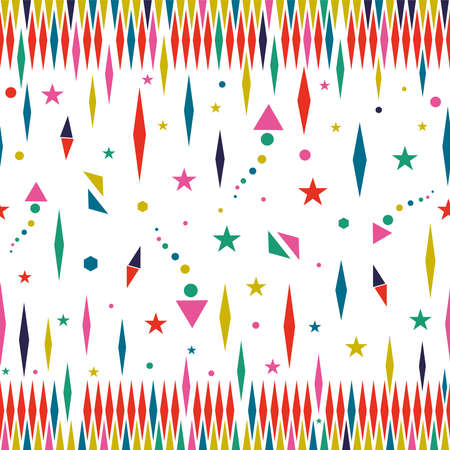 Holiday season seamless pattern in retro style with colorful geometric shapes and star decoration background. EPS10 vector.のイラスト素材