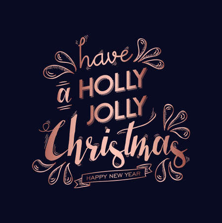 Merry christmas luxury copper quote design with stars and sparkles. Xmas calligraphy text for poster or holiday greeting card.のイラスト素材