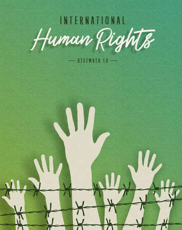 International Human Rights awareness day illustration for global equality and peace with people hands, social freedom concept.のイラスト素材