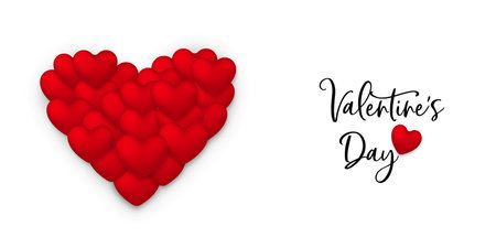 Happy Valentines Day love concept illustration. Red 3d heart shape balloon with holiday typography...