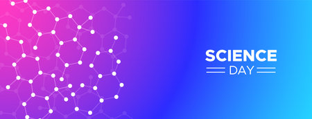 Science Day web banner illustration background of abstract geometric design for research and...