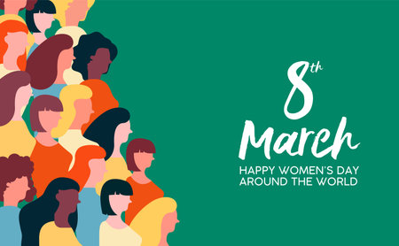 Happy Womens Day illustration of March 8th celebration. Women group marching together for equal...