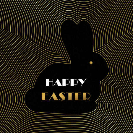 Happy Easter greeting card illustration in gold vintage art deco style. Golden bunny line design with typography quote.のイラスト素材
