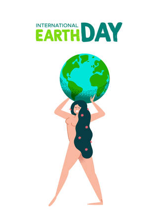 International Mother Earth Day illustration of nature woman holding the planet for environment care concept.のイラスト素材