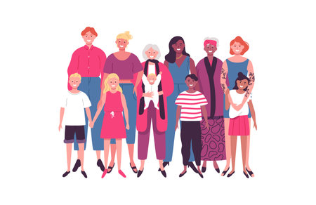 Diverse women group of moms and children for special family holiday, motherhood concept or mothers...