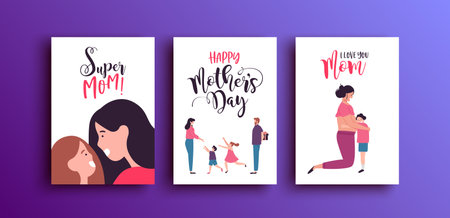 Happy Mothers Day greeting card set of cute mother illustrations. Includes pregnant woman, newborn...