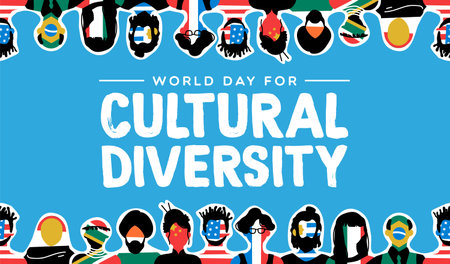 Cultural Diversity Day greeting card illustration. Social group with diverse international country...