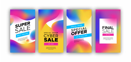 Abstract mobile phone sale background set. Colorful holographic gradient design for special internet...