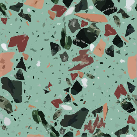 Colorful terrazzo flooring seamless pattern with realistic color stones and rocks on blueのイラスト素材