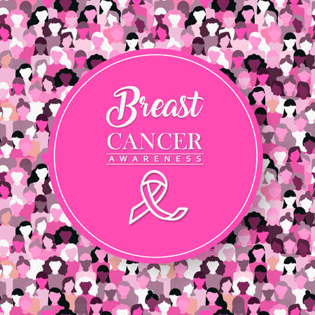 Breast Cancer awareness month illustration of pink typography quote with support ribbon on diverse women group  for health care concept.のイラスト素材