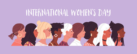 International Women's Day web banner illustration. Diverse women of different cultures and age....