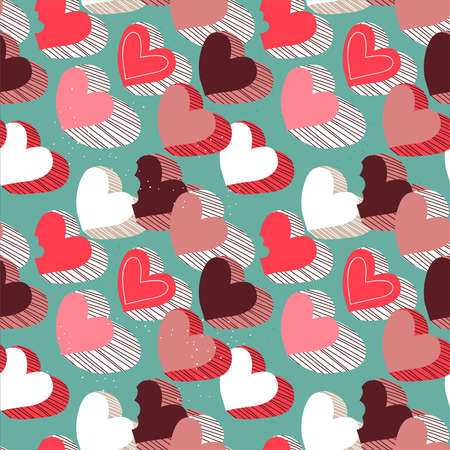 Valentine's Day candy seamless pattern. Pink heart sweetheart decoration with funny love message for wedding or romantic holiday background.のイラスト素材