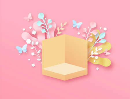 Pink papercut flower template with empty copy space.のイラスト素材