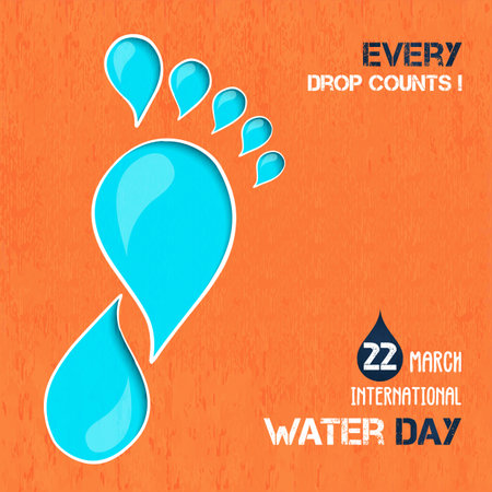 World water day greeting card of carbon footprint made with waters drop for health and nature care awareness.のイラスト素材