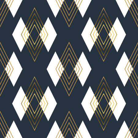 Gold art deco style vintage seamless pattern with retro ornament design. Luxury abstract background in golden color. Classic geometric line rhombus texture backdrop. のイラスト素材