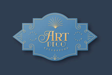 Art deco background template in vintage style. Isolated retro 3D frame with traditional geometric line decoration, text quote and ornate border.のイラスト素材