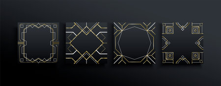 Luxury art deco frame template set. Gold and black empty copy space card collection in abstract...