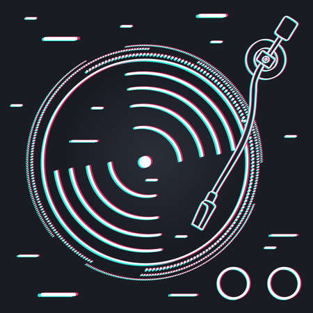 Abstract vinyl cd player illustration in holographic art style for technology or digital music concept. のイラスト素材