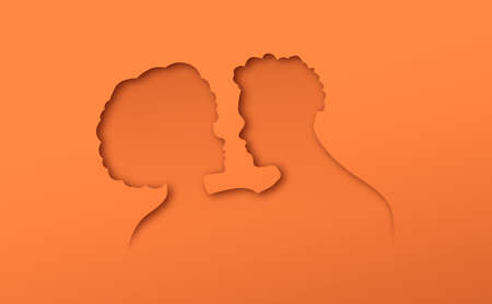 African american man and woman together in realistic 3D papercut craft style, isolated black race couple love illustration concept.のイラスト素材