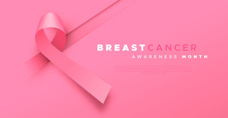 Breast Cancer awareness month web template illustration of pink silk ribbon cutout in 3d style. Health campaign background for online event or women charity project.のイラスト素材