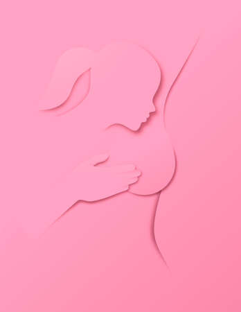 Woman doing self examination in 3D pink papercut craft style. Medical concept illustration for breast cancer prevention campaign.のイラスト素材