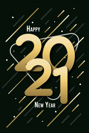 Happy New Year 2021 gold luxury greeting card poster illustration. Calendar date number sign with golden triangle shape.のイラスト素材