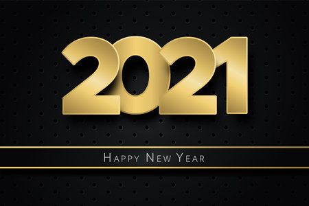 Happy New Year 2021 greeting card illustration template for holiday eve celebration. Luxury golden...