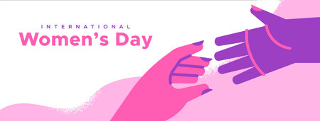 International Women's Day web banner illustration of woman hands reaching out for help. Female...
