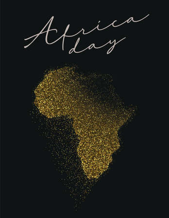 Africa Day greeting card illustration for 25 may people freedom celebration. Luxury gold african continent map made of elegant golden glitter with holiday quote.のイラスト素材