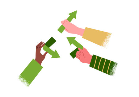 Upcycling ecology care illustration concept. Diverse young people team holding green upcycle arrow...