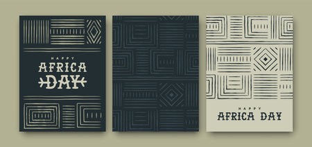 Africa Day greeting card illustration set for 25 may celebration with traditional african ethnic art...