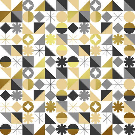Abstract gold christmas mosaic seamless pattern with modern geometric shape decoration and winter holiday ornament. Golden nordic style background illustration.のイラスト素材
