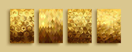 Abstract gold background illustration set, luxury geometric shape design collection. Elegant 3D low poly golden backdrop concept.のイラスト素材