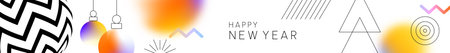 Happy New Year web banner illustration of modern abstract blur holiday decoration and light gradient effect background. Trendy celebration event design.のイラスト素材