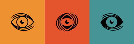 Collection of eyes icon vector. Illustration in minimal geometric line style. Open eye symbol concept of security company, supervision, searching signs, visual art, marketing vision or medicine.のイラスト素材