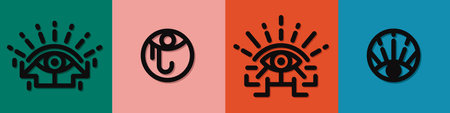 Collection of ethnic eyes outline icon vector. Set of illustration in minimal geometric line style. Open eye symbol concept of security company, supervision, searching signs, visual art, marketing vision or optical medicine.のイラスト素材