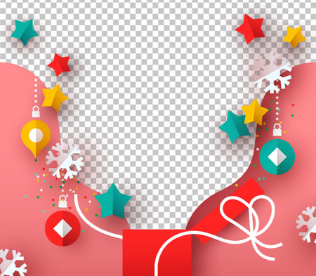 Christmas transparent template, colorful xmas gift box with paper cut holiday decoration for special season web discount.のイラスト素材