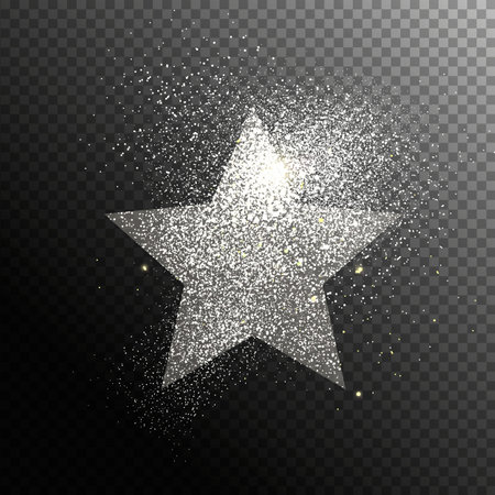 Christmas and New Year holiday silver glitter star in transparent background. Shiny particles of fairy dust   shape. Magical light effect for luxury festive greeting card, banner or poster illustration.のイラスト素材