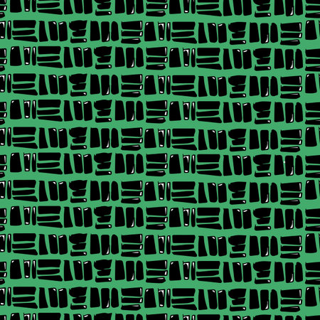 Abstract illustration seamless pattern vector design. Line art style elements on isolated green background. Use for fabric, wallpaper and wrapping paper.のイラスト素材