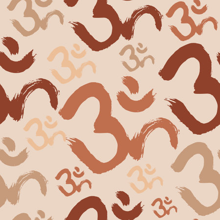 Om, Aum symbol in brushstroke paint seamless pattern illustration. Yoga mantra Om in modern grunge paint line in pastel colors on isolated background. Use for fabric, wallpaper and wrapping paper.のイラスト素材