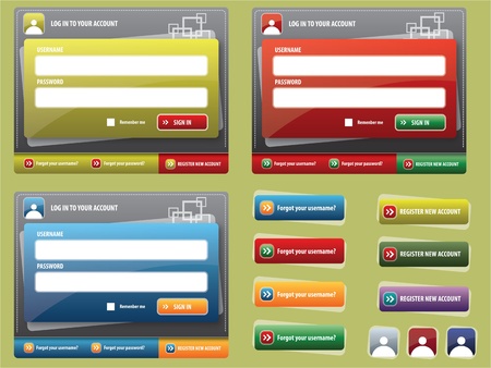 form of entry into the site, colored buttons for web interfaceのイラスト素材