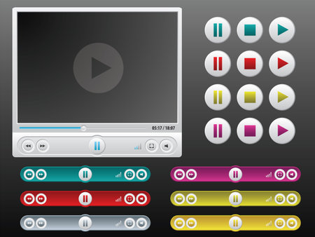 vector media player with extra controls in different colorsのイラスト素材
