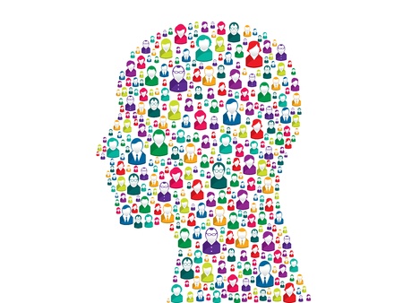 Concept thinking in a group of people inside a human headのイラスト素材