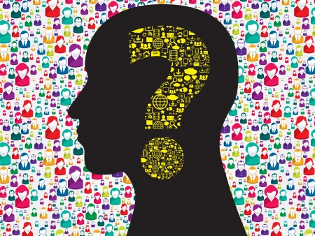 Human head with question mark symbol made from symbols technologyのイラスト素材