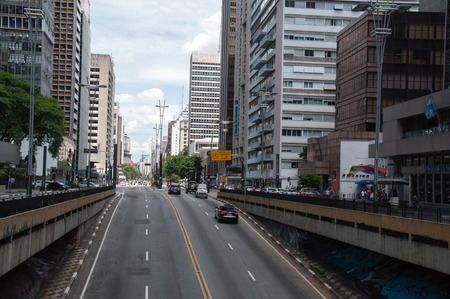 SAO PAULO, BRAZIL - February 12  Paulista Avenue is one of the most important thoroughfares of the city of Sao Paulo, one of the main financial centers of the city on February 12, 2013, in Sao Paulo のeditorial素材