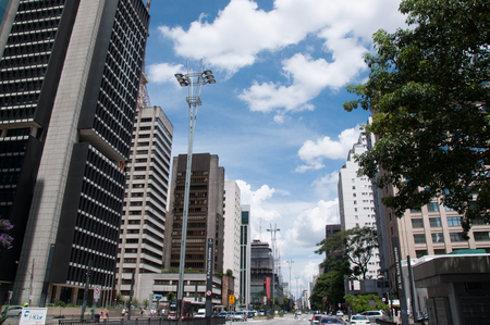 SAO PAULO, BRAZIL - February 12  Paulista Avenue is one of the most important thoroughfares of the city of Sao Paulo, one of the main financial centers of the city on February 12, 2013, in Sao Paulo のeditorial素材