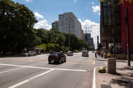 SAO PAULO, BRAZIL - February 12  Paulista Avenue is one of the most important thoroughfares of the city of Sao Paulo, one of the main financial centers of the city on February 12, 2013, in Sao Paulo のeditorial素材